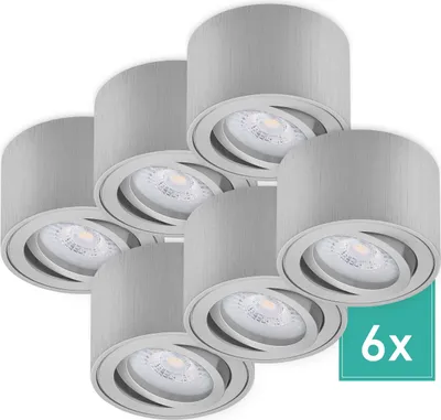 Produktbild von 6er Set Oktaplex Aufbaustrahler Alu flach & schwenkbar 3-Step dimmbar inkl. LED Modul 2700K warmweiß - Aufbauspot Aluminium gebürstet