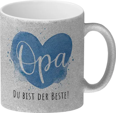 Produktbild von Bester Opa Glitzer-Kaffeebecher mit Spruch Opa Du bist der Beste
