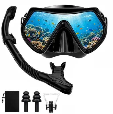 Produktbild von KAEFUYS Schnorchelset Erwachsene 180° Panoramablick, mit Schnorchel Maske – Schwarz