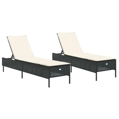 Produktbild von Sonnenliegen mit Auflagen 2 Stk. Schwarz Poly Rattan