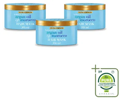 Image de 3 masques pour cheveux à l'huile d'argan du Maroc OGX, format extra fort - 300 ml chacun - Lot de 3