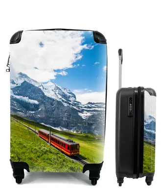 Produktbild von MuchoWow® Koffer Handgepäck Trolley Rollkoffer Kleine Reisekoffer mit 4 Rollen - Alpen - Zug - Rot - Cabin Size < 55x40x23 cm & 55x40x20 cm - Fotokoffer - Kabinenkoffer - Boardgepäck - Reise-Box - Reisekoffer - Reisegepäck - Koffer mit Bild - Trolley für Kinder