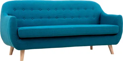 Produktbild von Miliboo - 3-Sitzer skandinavisches Sofa mit abnehmbarem Bezug in entenblau und Holz YNOK
