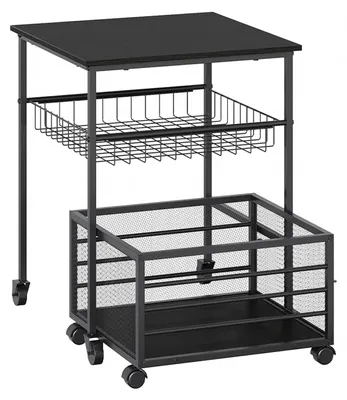Immagine prodotto di Supporto mobile per mini-frigoriferi - Carrello refrigerante con ruote - Cesto portaoggetti - Ruote bloccabili - Rotazione a 360° - Struttura in ferro robusta - Colore nero