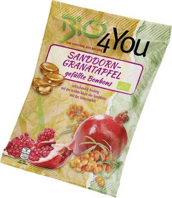 Produktbild von gefüllte Bonbons - Sanddorn-Granatapfel 75g