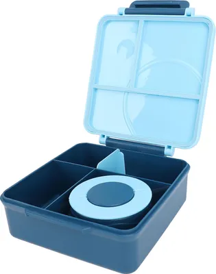 Imagen del producto de Contenedor para el almuerzo con asa, sellado, con múltiples compartimentos, apto para lavavajillas. Lonchera para la oficina o la escuela, color azul