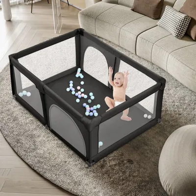 Image de Parc pour bébé avec 50 boules 120 x 180 x 66 cm Centre d'activités avec filet respirant Base antidérapante Noir