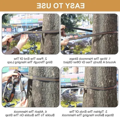 Verstellbare Hängemattenbefestigung mit 2 m x 2,5 cm Seil und 2 Karabinerhaken für schwere Lasten, ideal für Camping
