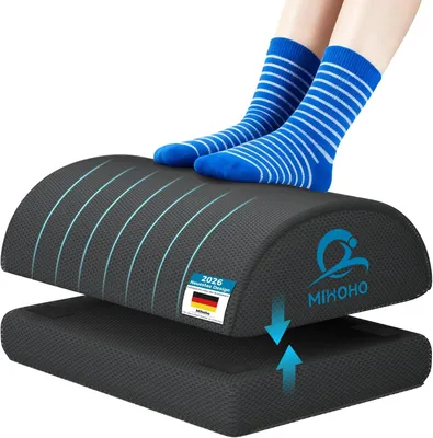 Produktbild von Fußstütze Schreibtisch, höhenverstellbare Fußbank aus Memory-Foam, waschbarer Bezug, schwarz, für Büro