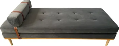 Produktbild von SalesFever Daybed | inkl. Kopf- und Nackenstütze | Bezug Samt | Gestell Heveaholz | B 180 x T 75 x H 42 cm | grau – natur