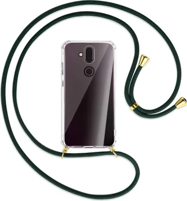 Produktbild von Handykette Backcover-Schutzhülle mit Band (Metall goldfarben) für Nokia 8.1 - dunkelgrün