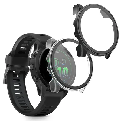 Produktbild von kwmobile 2x Glas Hülle für Garmin Forerunner 570 42mm Schutzhülle - Fullbody Fitnesstracker Case Set aus Glas - Transparent Schwarz