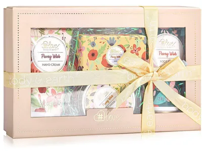 Productafbeelding van Cadeauset: geurkaars, handcrème, voetcrème, zeep. 4-delig. Geur: pioenroos
