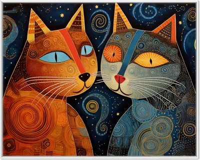 Produktbild von Wallario Wandbild Kosmische Katzenfreunde, Größe: 40,30 x 50,30 cm, Poster mit weißem Aluminiumrahmen