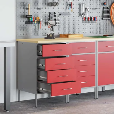 Produktbild von vidaXL Werkbank mit Schubladen 2 Stk. Rot und Grau 100 x 55 x 85 cm