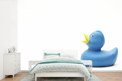 Produktbild von MuchoWow® Fototapete für Wohnzimmer oder Schlafzimmer Wandtapete Vinyl Motivtapete Gummi-Ente - Blau - Weiß - 390x260 cm - Papiertapete