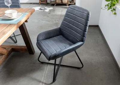 Produktbild von MASSIVMOEBEL24 Stuhl Echtleder 59x68x93 blau IRON LABEL #15