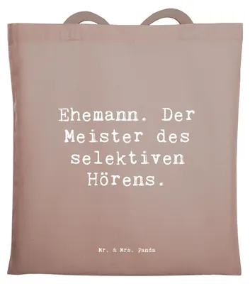 Produktbild von Mr. & Mrs. Panda Tote Bag Spruch Ehemann Meister - Braun Pastell - Geschenk, Stoffbeutel, Einkaufstasche, Zuneigung, Tasche, herzerwärmende Sprüche, Liebe zum, Familie
