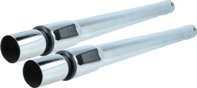 Two metal vacuum cleaner extension tubes, one slightly in front of the other.