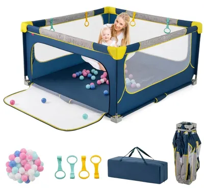 Obrázek produktu pro Skládací dětská ohrádka s míčky a dvířky na zip, 150x150 cm