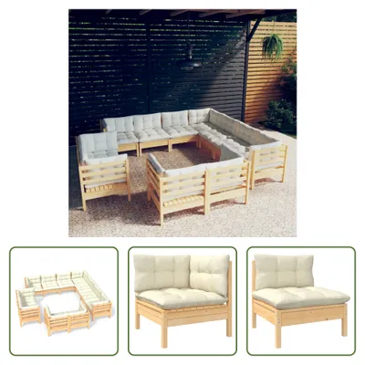 Produktbild von The Living Store 11-tlg. Garten-Lounge-Set mit Creme Kissen Massivholz Kiefer