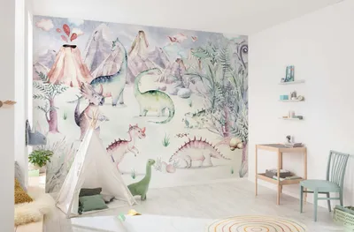 Zdjęcie produktu dla Tapeta flizelinowa Komar - Dino Playground - rozmiar: 400 x 280 cm (szerokość x wysokość) - 8 paneli, przedszkole, tapeta
