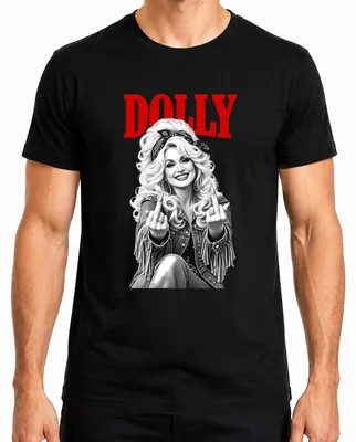 Obrázok produktu pre Tričko s potlačou Dolly Parton, country hudba, prostredníkový prst, rockabilly, retro, speváčka, pánske, čierna farba, veľkosť M