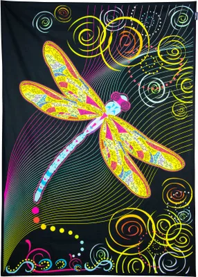 Produktbild von PSYWORK Schwarzlicht Stoffposter Neon "Trippy Dragonfly", 1,0x1,4m