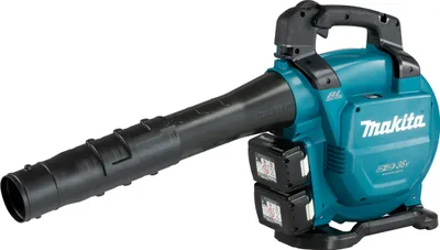 A teal and black Makita battery-powered leaf blower is shown against a white background.