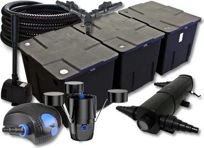Immagine prodotto di Set completo SunSun: filtro per laghetti CBF-350C fino a 90000 L, pompa per laghetti CTF-12000 12000l/h 100W, chiarificatore per laghetti CUV-224 24W, tubo 25m 25mm, schiumatoio CSP-250 2500l/h, fontana HJ-943 800l/h, distributore Y