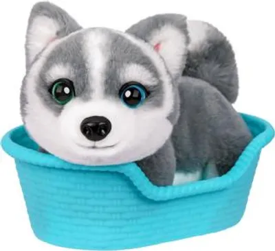 Produktbild von Little Live Pets My Really Real Puppy Minis – Aurora der Husky, interaktiver Puppy mit 20+ Geräuschen und Reaktionen, inklusive Korb zum Präsentieren, niedliches Geschenk für Kinder (11 cm groß)