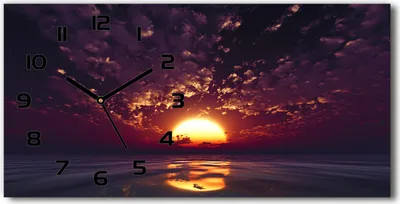 Produktbild von Wanduhr aus Glas – 60x30 cm - Glasbild - Glasuhr - Gehärtetes Glas - schwarze-zeiger - Sonnenuntergang