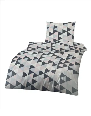 Produktbild von Mako-Satin Bettwäsche Dreiecke Rose/Blau 155x220 cm, Reißverschluss 100% Baumwolle