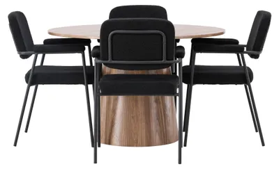 Image de Lanzo ensemble pour salle à manger table à manger naturel 4 chaises bouclé noir.