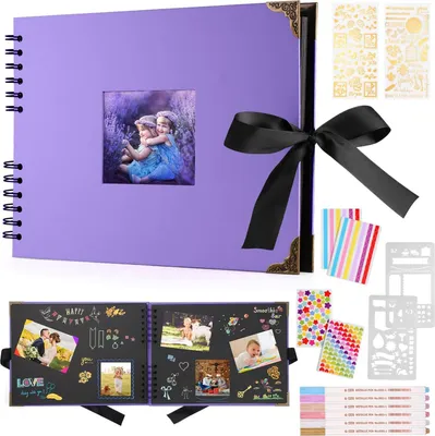 Productafbeelding van Fotoboek 295 x 21 cm, bruiloft - Fotoboek met 80 pagina's - Scrapbook voor 240 foto's - gepersonaliseerd fotoboek voor jubilea (lila)