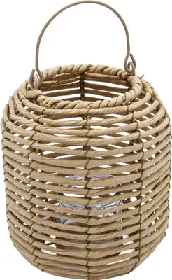 Produktbild von Rattan Windlicht rund natur mit Kerzenglas -  23 x 19 cm - Bast Laterne mit Bügel zum Hängen
