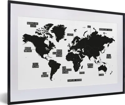 Produktbild von MuchoWow® Gerahmtes Poster Weltkarte - Schwarz - Weiß - Kinder - Junge - Mädchen 60x40 cm - Poster mit Schwarzem Bilderrahmen Wandposter Rahmen Foto Bilder - Schlafzimmer - Plakat in Rahmen - Drucken