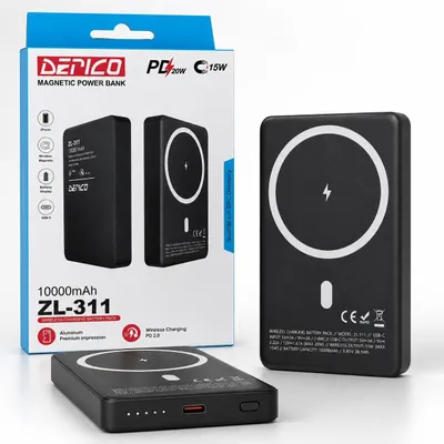 Produktbild von DERICO ZL-311 Magnetic Power Bank 10000 mAh – magnetische Powerbank mit kabellosem Laden bis 15 W und USB-C PD Schnellladefunktion bis 20 W, KI-generiertes Bild