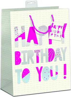 Produktbild von Geschenktasche Happy Birthday weiß 18x23x10cm