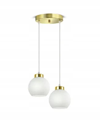 Zdjęcie produktu dla Lampa Wisząca Sufitowa Żyrandol Złota Szklane Białe Kule Glass EZ2 LED E27