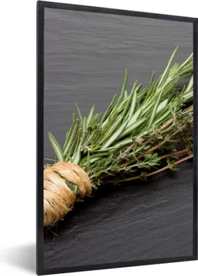 Produktbild von MuchoWow® Gerahmtes Poster Thymian - Kräuter - Grün - Tisch - Küche - Stein 40x60 cm - Poster mit Schwarzem Bilderrahmen Wandposter Rahmen Foto Bilder - Papierdruck - Wandbilder