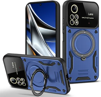Produktbild von Rüstung Handyhülle für Xiaomi Poco X4 Pro 5G Dual-Layer Ringhalter Ständer Hülle Blau
