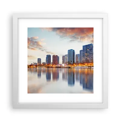 Produktbild von Gerahmtes Poster - Weißer Rahmen - Fluss Wolkenkratzer Ansicht Eiffle - 30x30 cm - Wand Bild - Wanddeko - Wandbilder - Wandposter - Bilderrahmen - Bilder - Kunstdruck - Wandbild - P2WAC30x30-2831