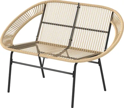 Produktbild von 2-Sitzer Gartenbank Polyrattan, wetterfest Sitzbank im Rattanflecht-Design, UV-Beständig 260kg belast Khaki