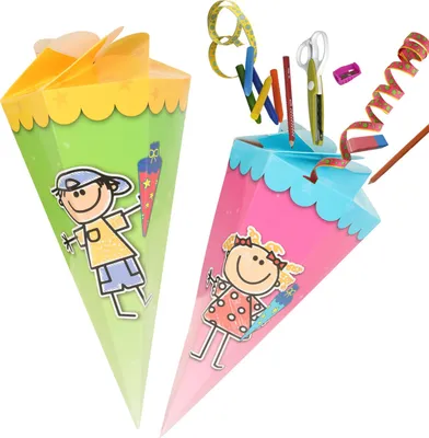 Produktbild von com-four® 2x Schultüte 30cm - Geschwisterschultüten aus Pappe - Zuckertüte