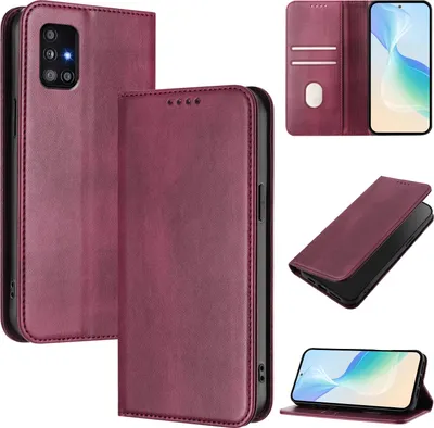 Produktbild von Handyhülle für Samsung Galaxy A51 5G, Vintage Leder RFID Schutz Kartenfach Standfunktion Magnetische Klapphülle Rot