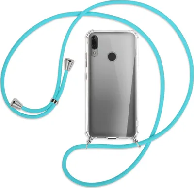 Produktbild von Handykette Backcover-Schutzhülle mit Band (Metall silberfarben) für Motorola Moto E6 Plus - türkis