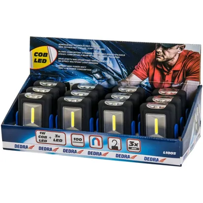 Zdjęcie produktu dla Latarka 1W Cob Led + 3Led, Prostokątna Z Podstawą, Z Bater.