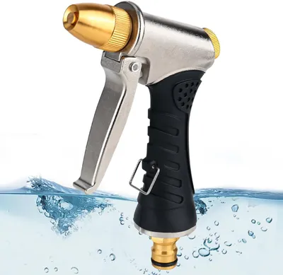 Produktbild von Gartenbrause Hochdruck, Metall Handdusche, 3 Funktionen, Verstellbarer Wasserfluss, fuer Garten