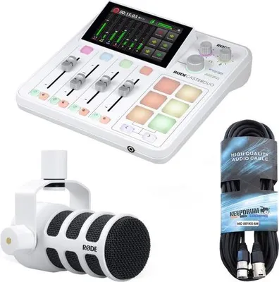 Immagine prodotto di Rode Rodecaster Duo White con Podmic White e cavo